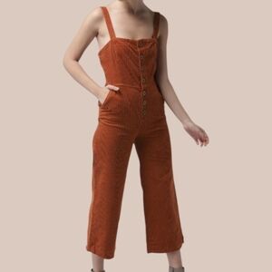 EUC Forever 21 Copper Orange Corduroy Overall Jumpsuit Size Small Cropped